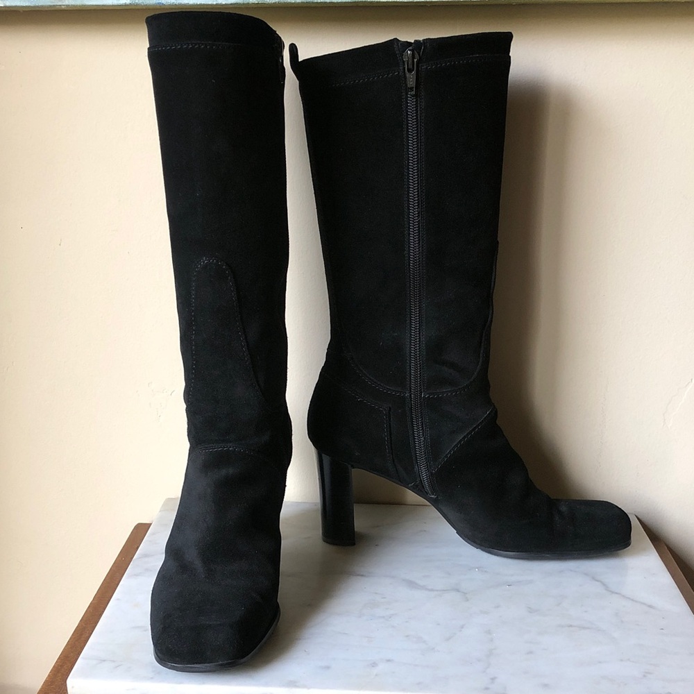 Stuart Weitzman VINTAGE Black Suede Knee-High Heel Boots - 3” heel